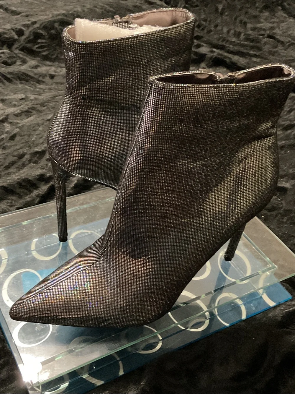 Women’s Iridescent Black Ankle Booties - Sleek Stiletto Heel